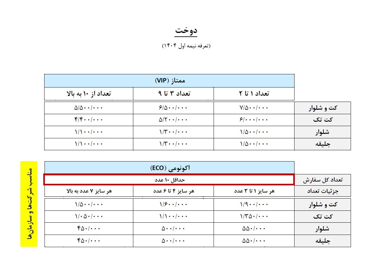 تعرفه دوخت کت و شلوار