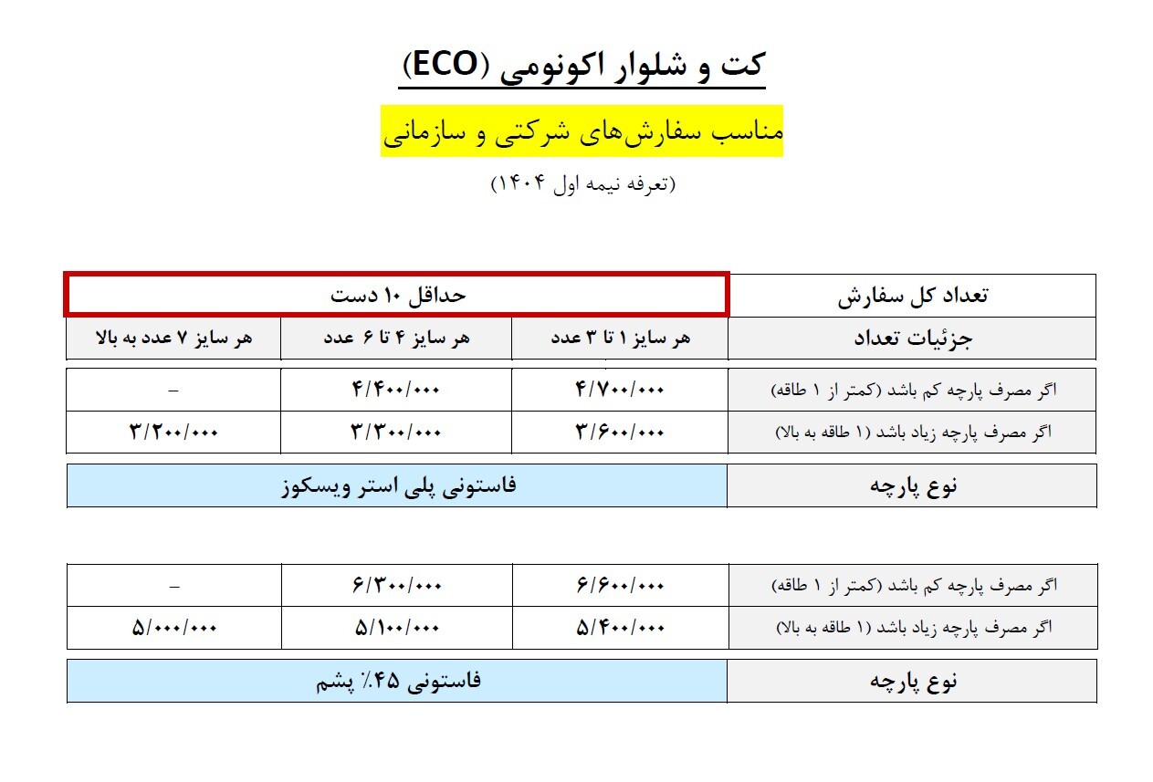 قیمت کت و شلوار اکونومی (ECO)