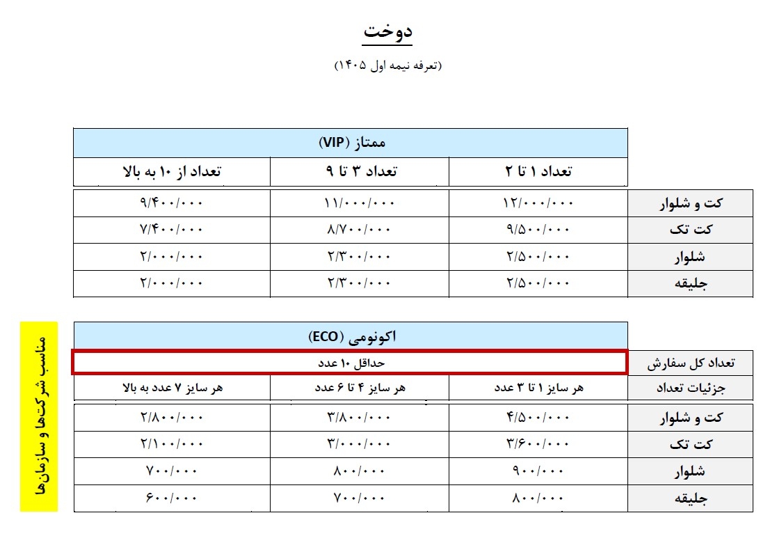 تعرفه دوخت کت و شلوار